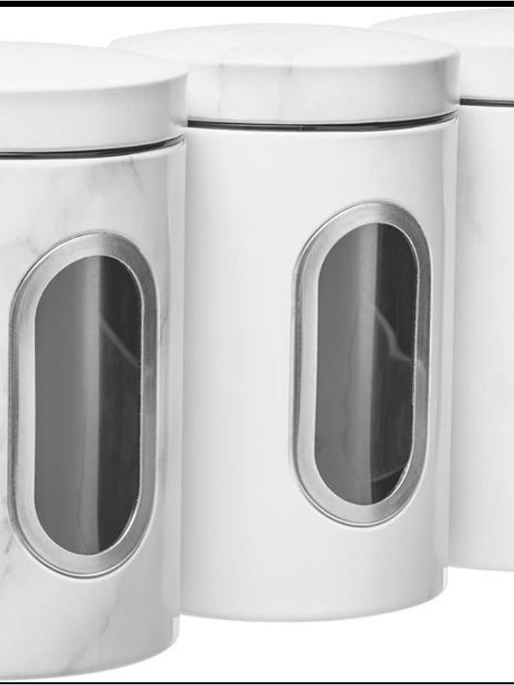 Set of White Kitchen Canisters with Window